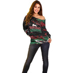 Personalized South Sydney Rabbitohs Off Shoulder Sweater Graffiti Grunge Abstract Urban Street Style Design