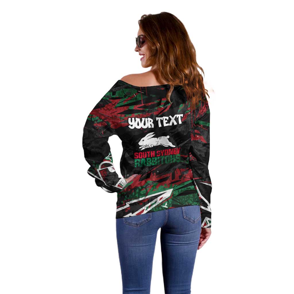 Personalized South Sydney Rabbitohs Off Shoulder Sweater Graffiti Grunge Abstract Urban Street Style Design