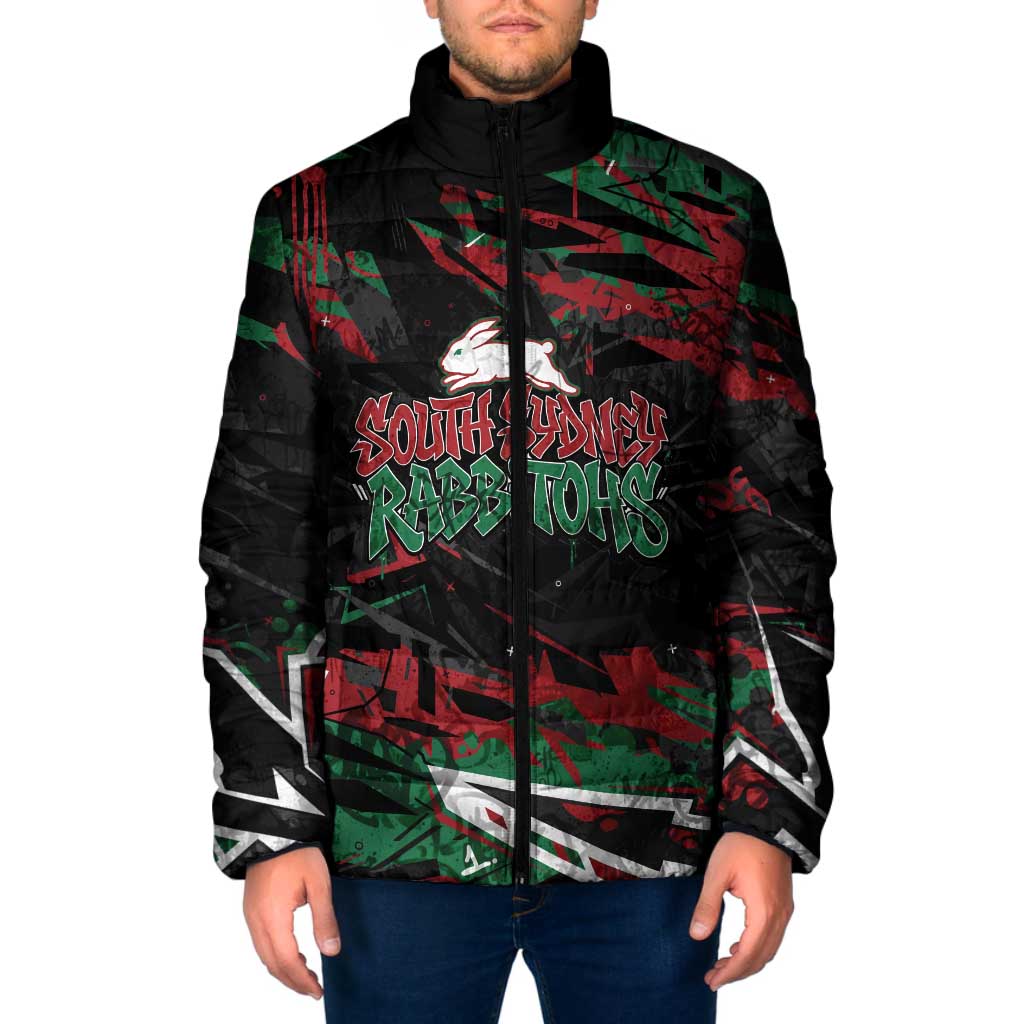 Personalized South Sydney Rabbitohs Padded Jacket Graffiti Grunge Abstract Urban Street Style Design