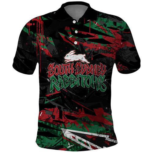 Personalized South Sydney Rabbitohs Polo Shirt Graffiti Grunge Abstract Urban Street Style Design