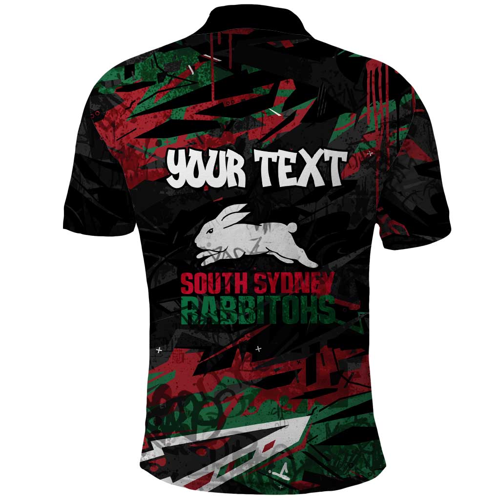 Personalized South Sydney Rabbitohs Polo Shirt Graffiti Grunge Abstract Urban Street Style Design