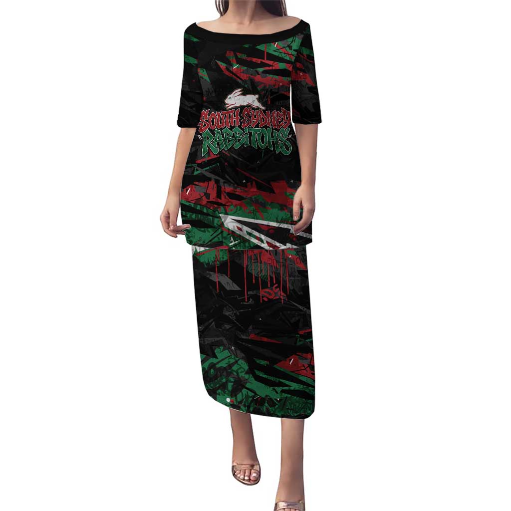 Personalized South Sydney Rabbitohs Puletasi Graffiti Grunge Abstract Urban Street Style Design