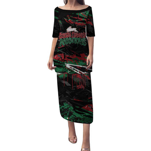 Personalized South Sydney Rabbitohs Puletasi Graffiti Grunge Abstract Urban Street Style Design