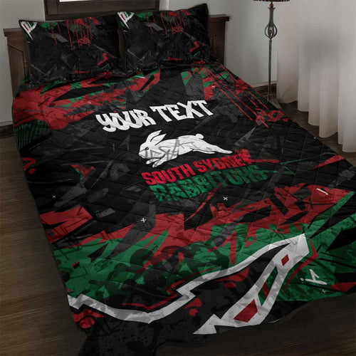 Personalized South Sydney Rabbitohs Quilt Bed Set Graffiti Grunge Abstract Urban Street Style Design