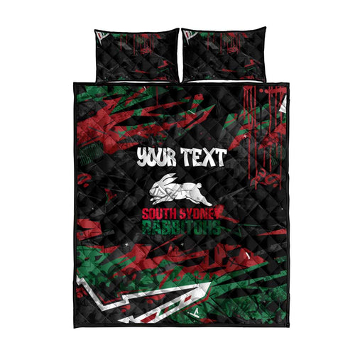 Personalized South Sydney Rabbitohs Quilt Bed Set Graffiti Grunge Abstract Urban Street Style Design