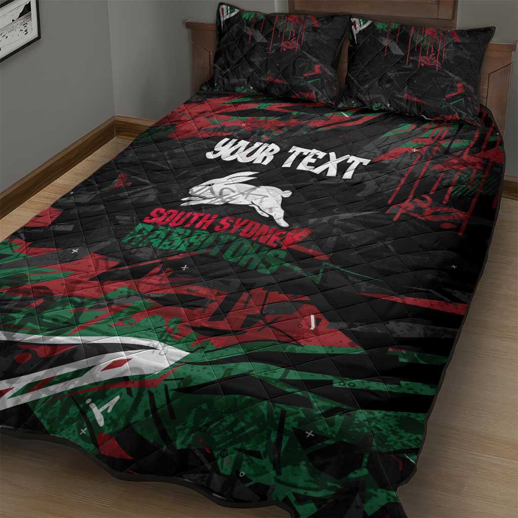 Personalized South Sydney Rabbitohs Quilt Bed Set Graffiti Grunge Abstract Urban Street Style Design