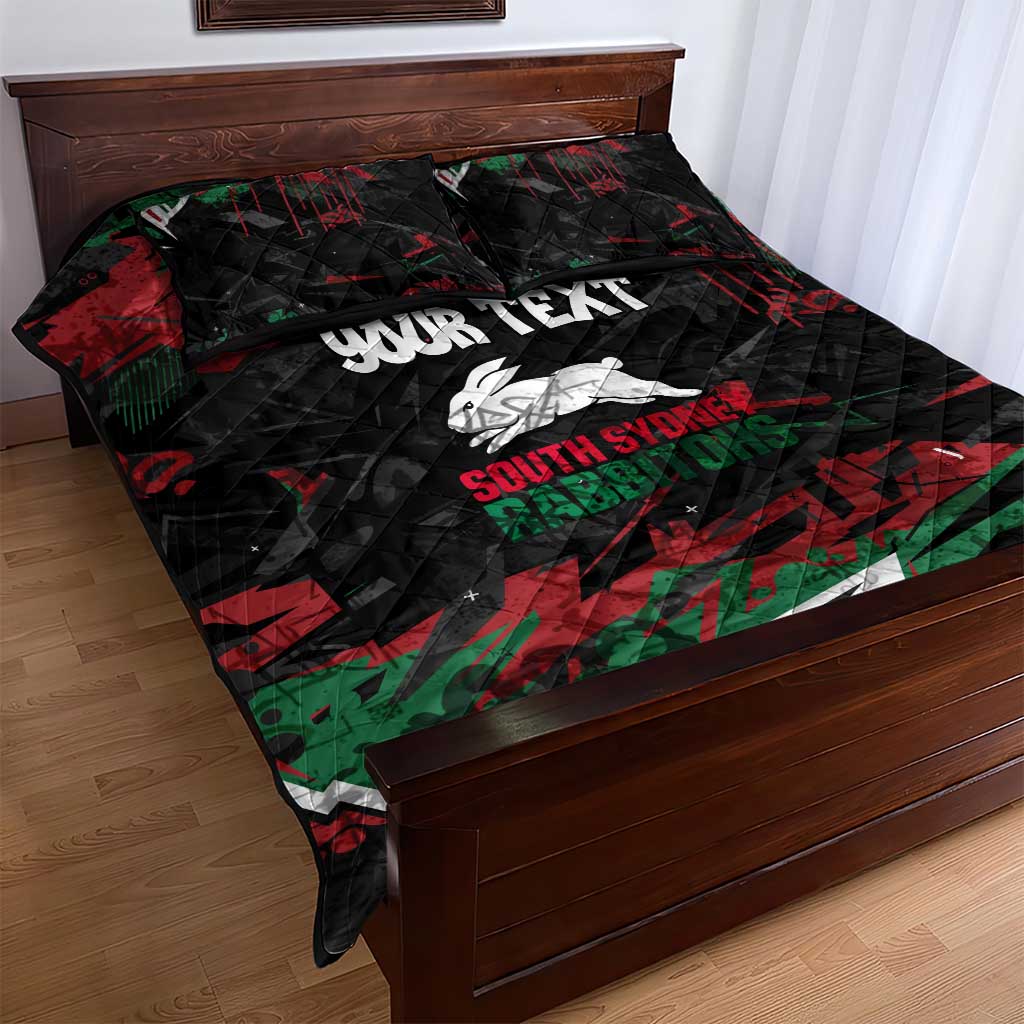 Personalized South Sydney Rabbitohs Quilt Bed Set Graffiti Grunge Abstract Urban Street Style Design