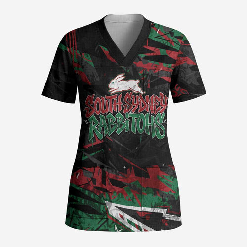 Personalized South Sydney Rabbitohs Scrub Top Graffiti Grunge Abstract Urban Street Style Design