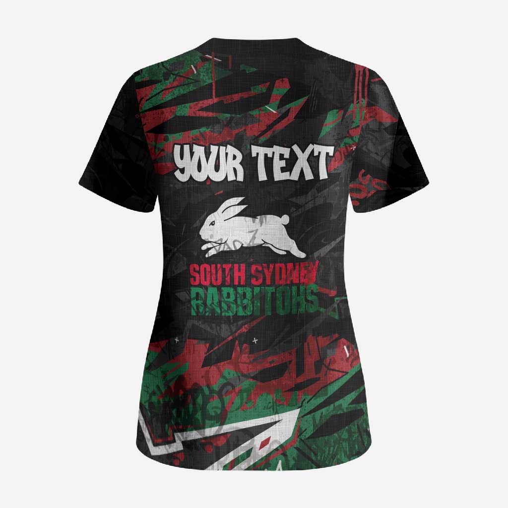Personalized South Sydney Rabbitohs Scrub Top Graffiti Grunge Abstract Urban Street Style Design