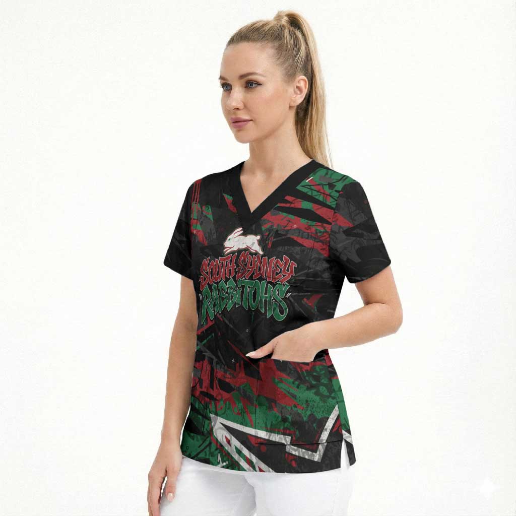 Personalized South Sydney Rabbitohs Scrub Top Graffiti Grunge Abstract Urban Street Style Design