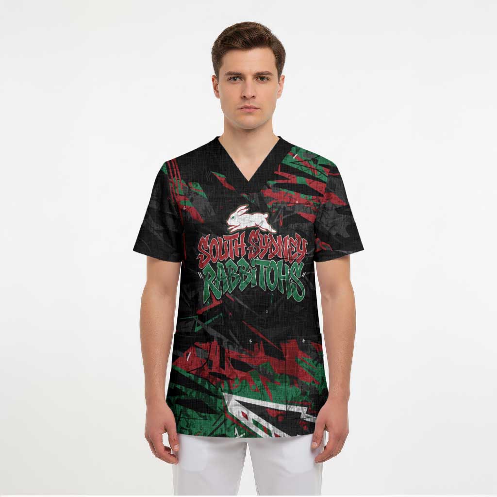 Personalized South Sydney Rabbitohs Scrub Top Graffiti Grunge Abstract Urban Street Style Design