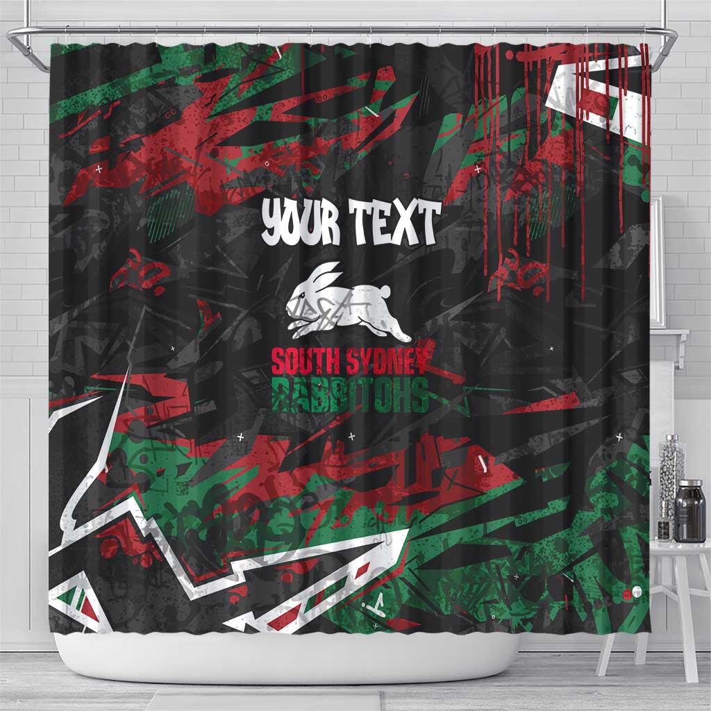 Personalized South Sydney Rabbitohs Shower Curtain Graffiti Grunge Abstract Urban Street Style Design