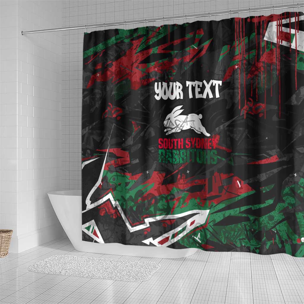 Personalized South Sydney Rabbitohs Shower Curtain Graffiti Grunge Abstract Urban Street Style Design
