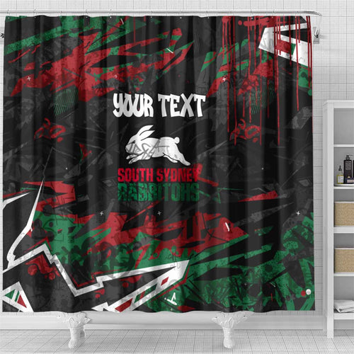 Personalized South Sydney Rabbitohs Shower Curtain Graffiti Grunge Abstract Urban Street Style Design