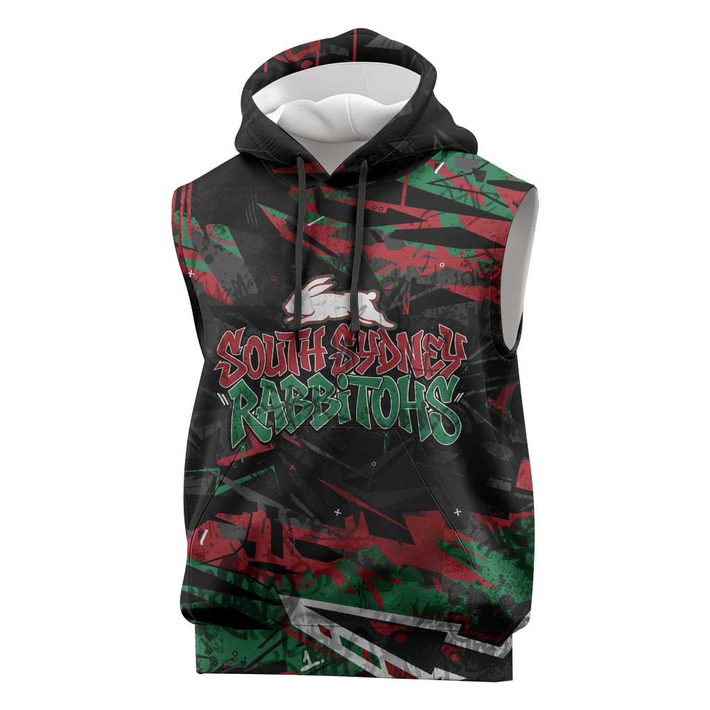 Personalized South Sydney Rabbitohs Sleeveless Hoodie Graffiti Grunge Abstract Urban Street Style Design