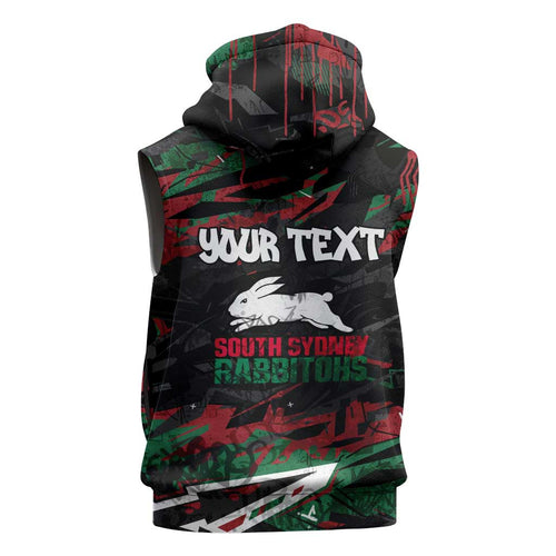 Personalized South Sydney Rabbitohs Sleeveless Hoodie Graffiti Grunge Abstract Urban Street Style Design