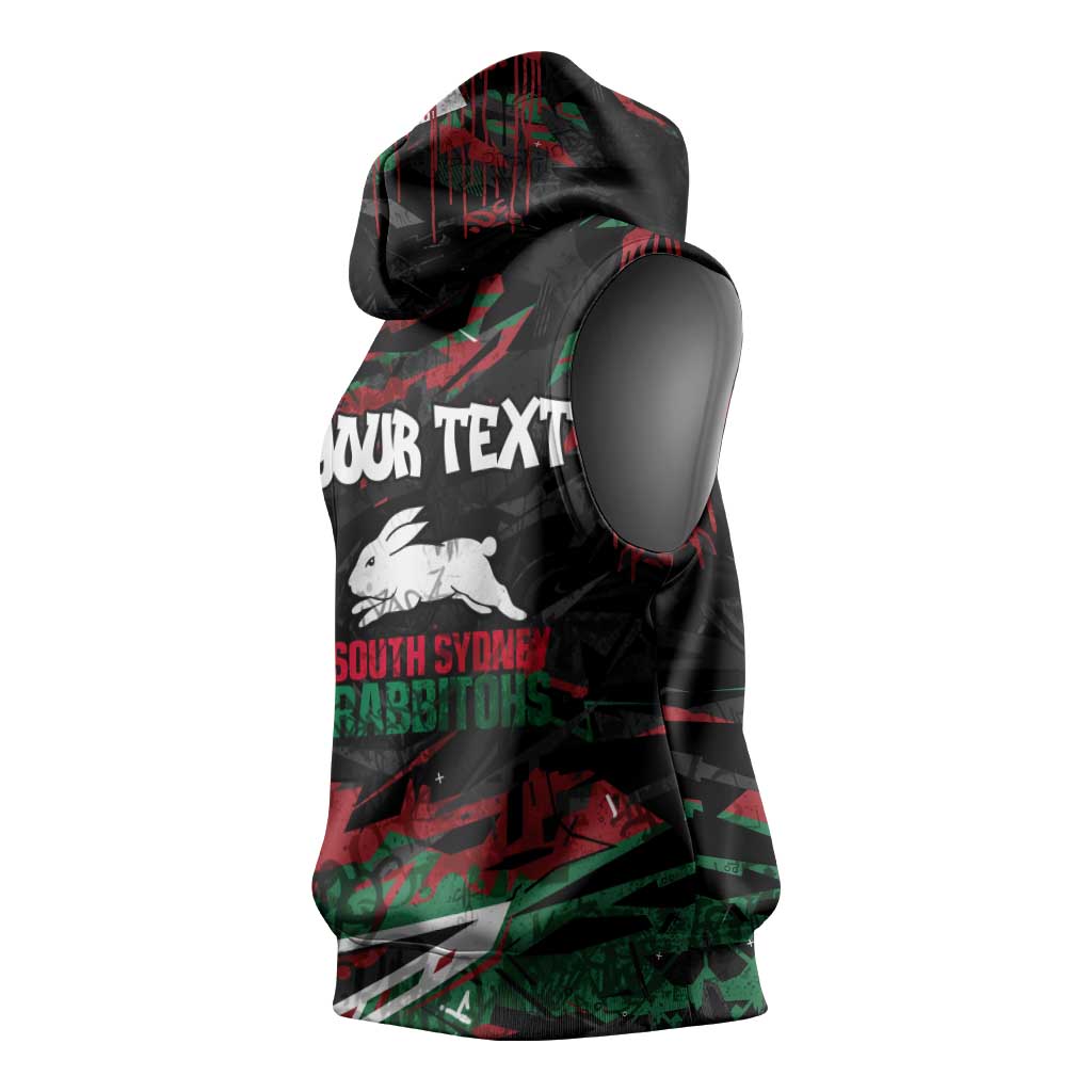 Personalized South Sydney Rabbitohs Sleeveless Hoodie Graffiti Grunge Abstract Urban Street Style Design