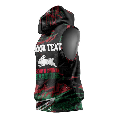 Personalized South Sydney Rabbitohs Sleeveless Hoodie Graffiti Grunge Abstract Urban Street Style Design