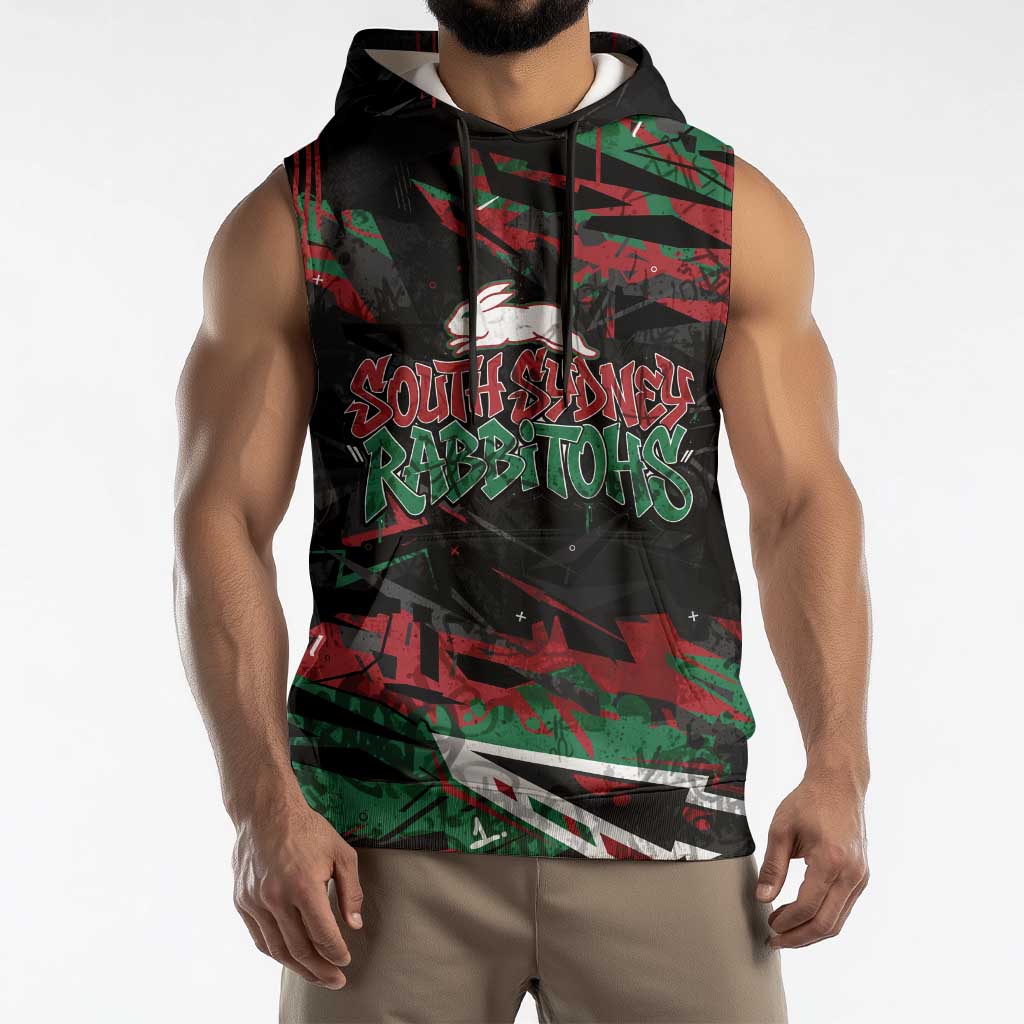 Personalized South Sydney Rabbitohs Sleeveless Hoodie Graffiti Grunge Abstract Urban Street Style Design