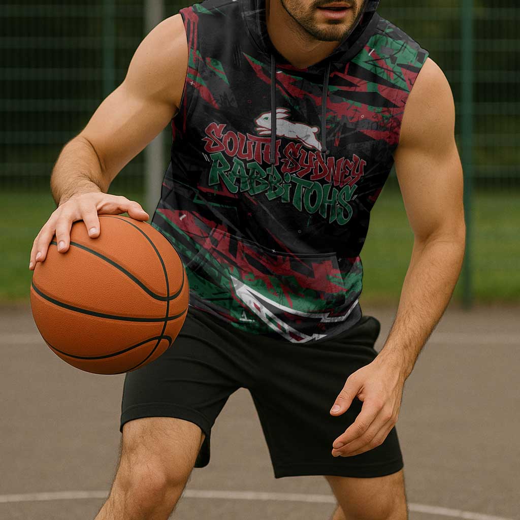 Personalized South Sydney Rabbitohs Sleeveless Hoodie Graffiti Grunge Abstract Urban Street Style Design