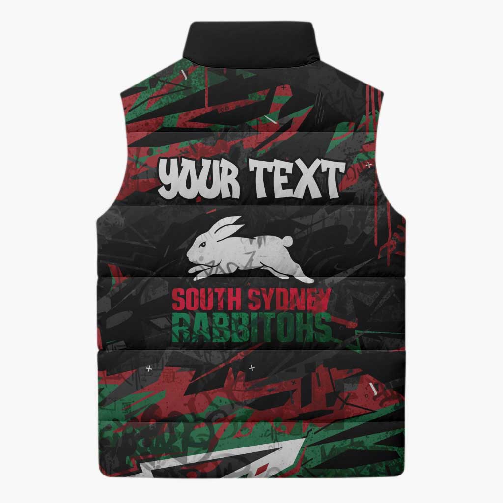 Personalized South Sydney Rabbitohs Sleeveless Puffer Jacket Graffiti Grunge Abstract Urban Street Style Design