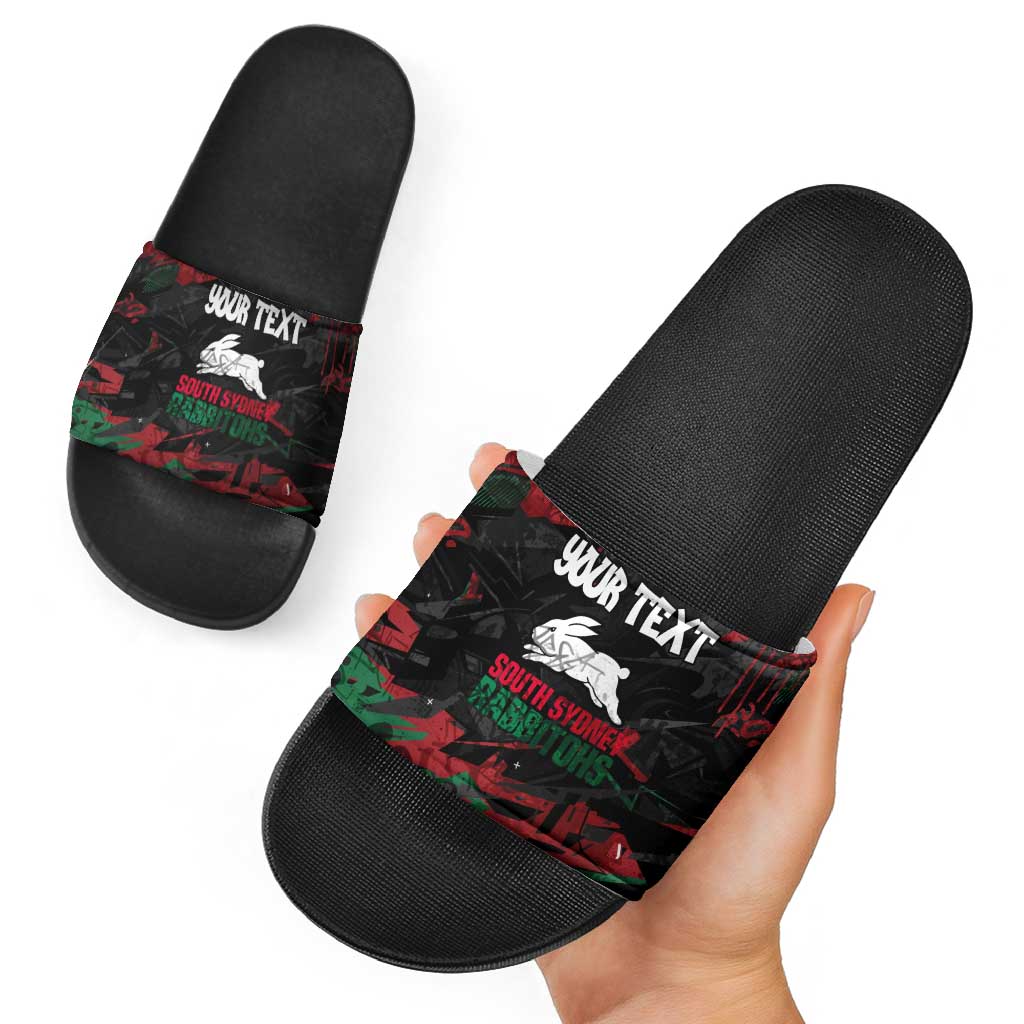 Personalized South Sydney Rabbitohs Slide Sandals Graffiti Grunge Abstract Urban Street Style Design