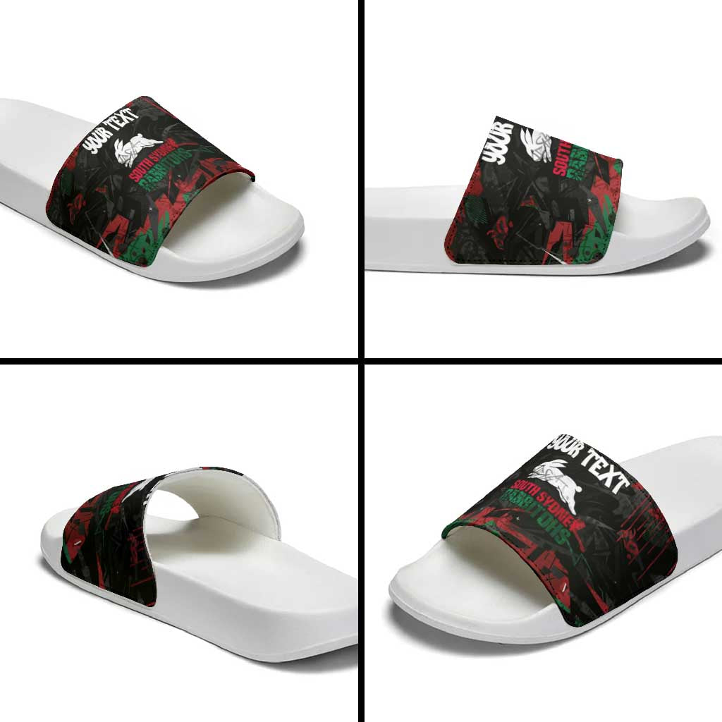 Personalized South Sydney Rabbitohs Slide Sandals Graffiti Grunge Abstract Urban Street Style Design