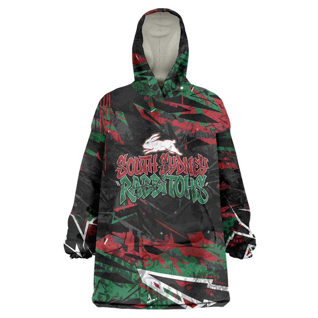 Personalized South Sydney Rabbitohs Wearable Blanket Hoodie Graffiti Grunge Abstract Urban Street Style Design