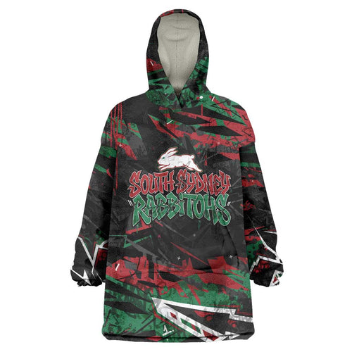 Personalized South Sydney Rabbitohs Wearable Blanket Hoodie Graffiti Grunge Abstract Urban Street Style Design