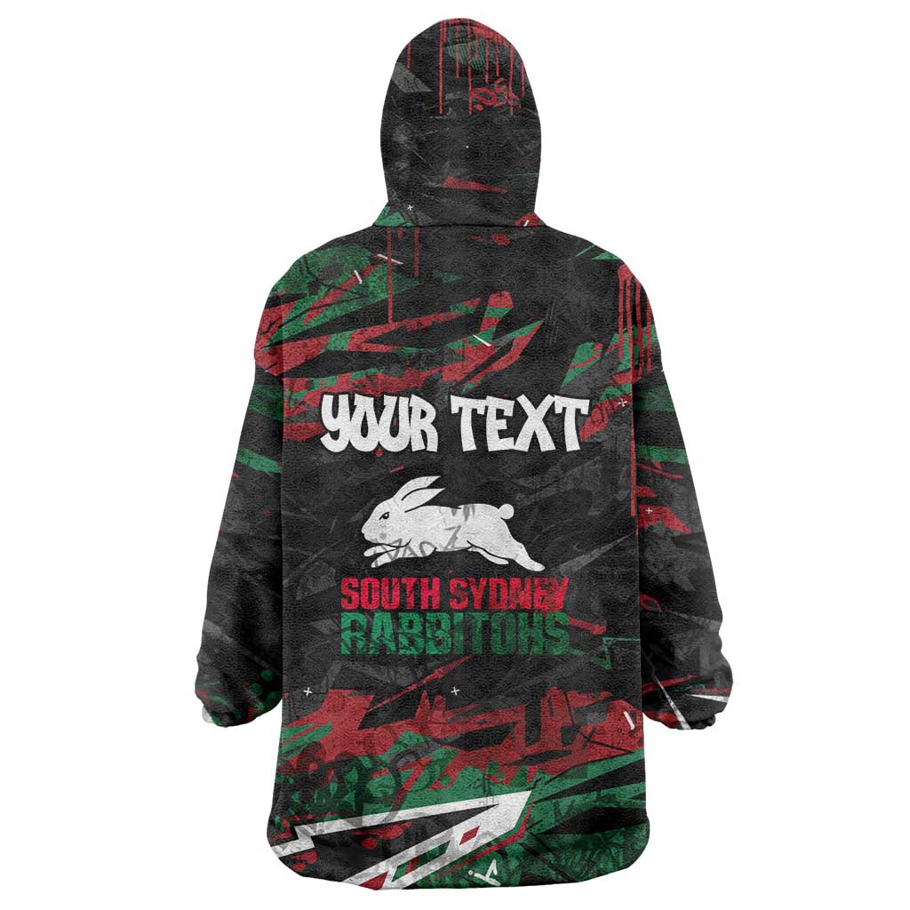Personalized South Sydney Rabbitohs Wearable Blanket Hoodie Graffiti Grunge Abstract Urban Street Style Design