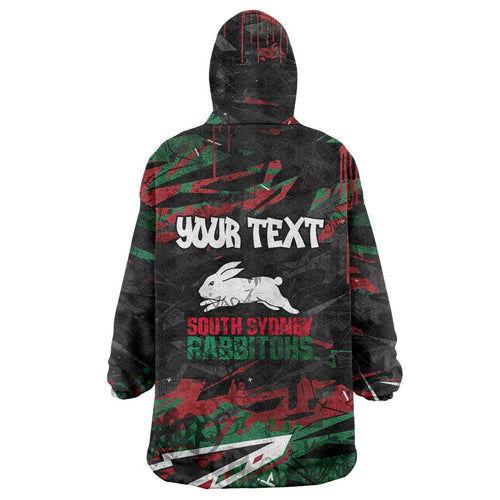 Personalized South Sydney Rabbitohs Wearable Blanket Hoodie Graffiti Grunge Abstract Urban Street Style Design