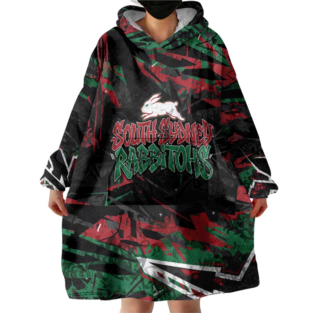 Personalized South Sydney Rabbitohs Wearable Blanket Hoodie Graffiti Grunge Abstract Urban Street Style Design