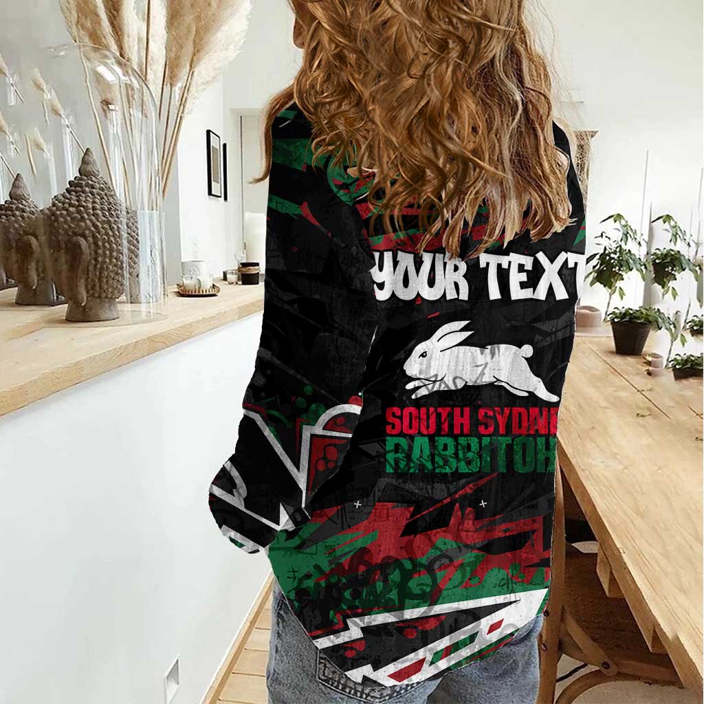 Personalized South Sydney Rabbitohs Women Casual Shirt Graffiti Grunge Abstract Urban Street Style Design