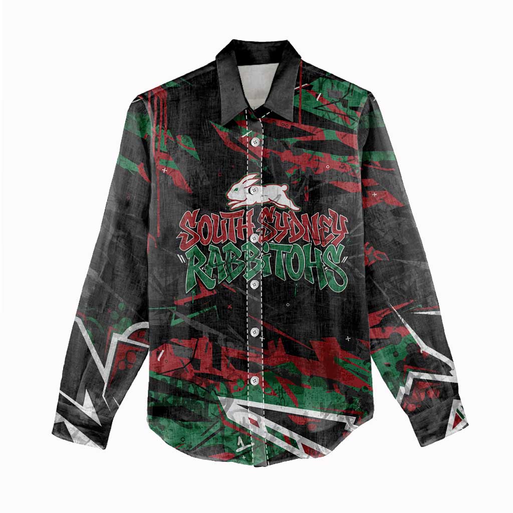 Personalized South Sydney Rabbitohs Women Casual Shirt Graffiti Grunge Abstract Urban Street Style Design