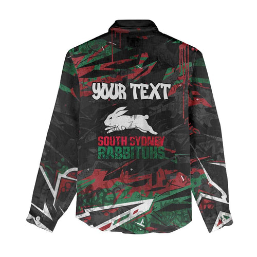 Personalized South Sydney Rabbitohs Women Casual Shirt Graffiti Grunge Abstract Urban Street Style Design