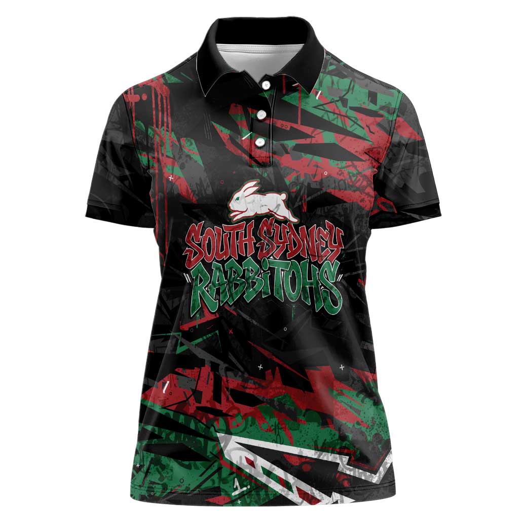 Personalized South Sydney Rabbitohs Women Polo Shirt Graffiti Grunge Abstract Urban Street Style Design