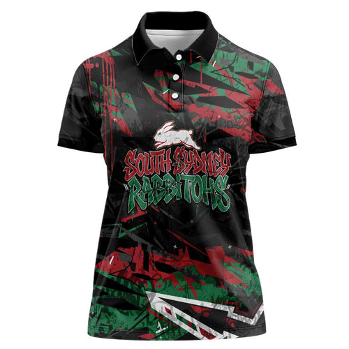 Personalized South Sydney Rabbitohs Women Polo Shirt Graffiti Grunge Abstract Urban Street Style Design