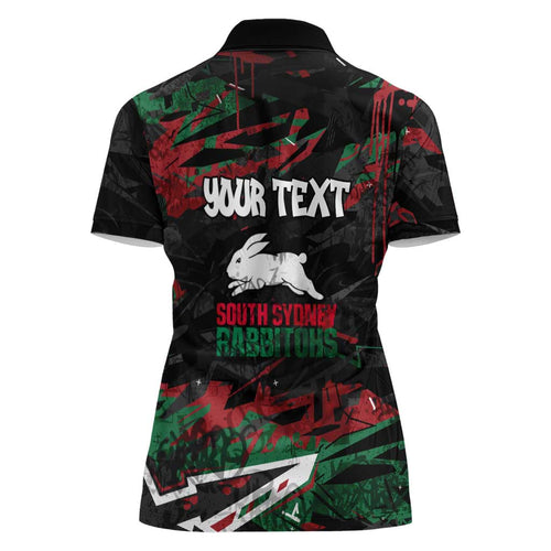 Personalized South Sydney Rabbitohs Women Polo Shirt Graffiti Grunge Abstract Urban Street Style Design