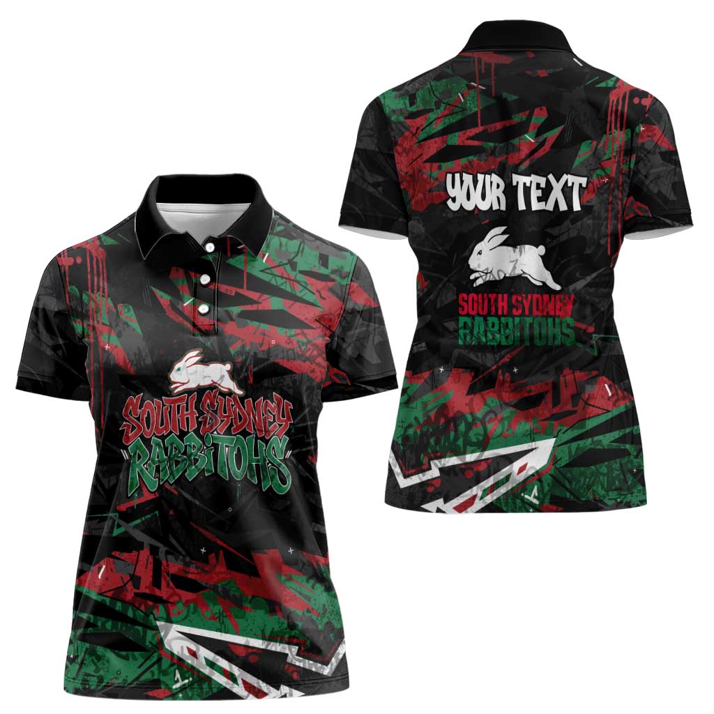 Personalized South Sydney Rabbitohs Women Polo Shirt Graffiti Grunge Abstract Urban Street Style Design