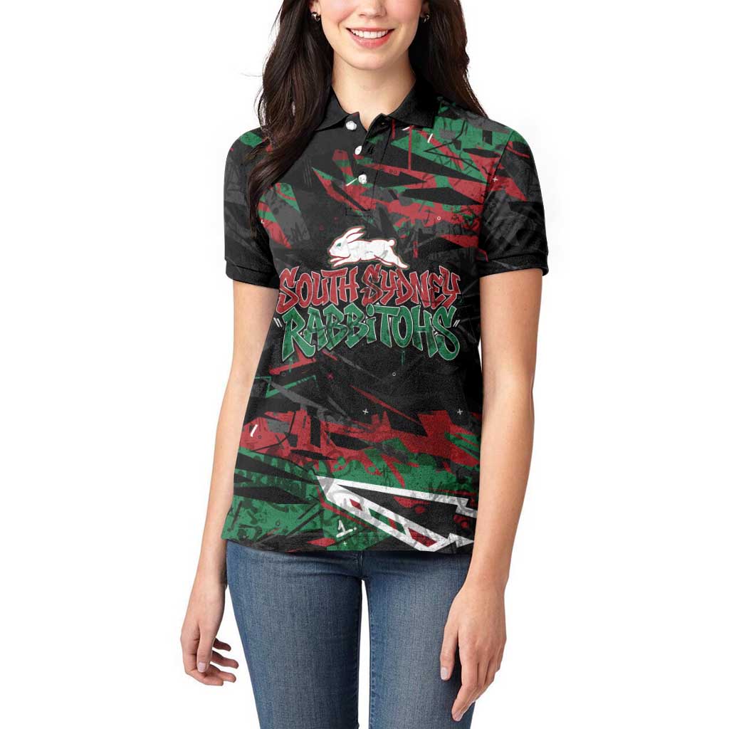 Personalized South Sydney Rabbitohs Women Polo Shirt Graffiti Grunge Abstract Urban Street Style Design