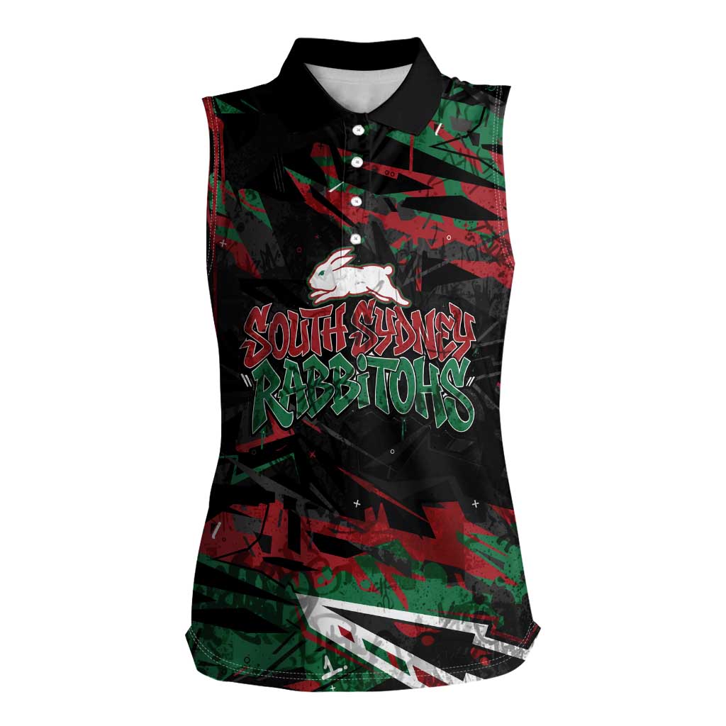 Personalized South Sydney Rabbitohs Women Sleeveless Polo Shirt Graffiti Grunge Abstract Urban Street Style Design