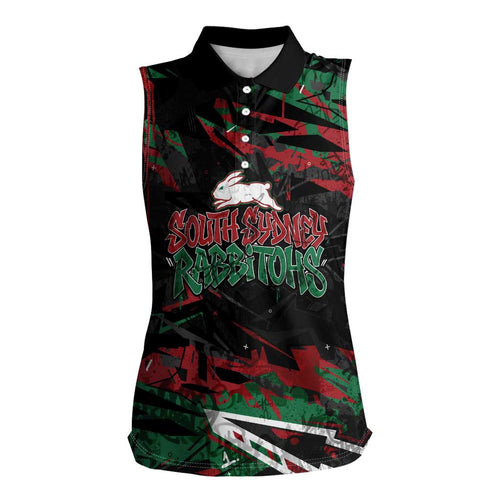 Personalized South Sydney Rabbitohs Women Sleeveless Polo Shirt Graffiti Grunge Abstract Urban Street Style Design