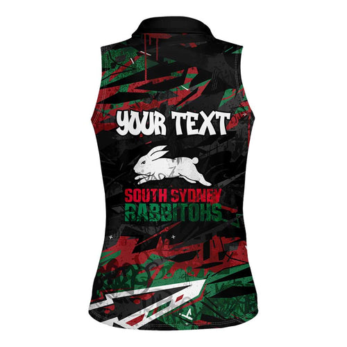 Personalized South Sydney Rabbitohs Women Sleeveless Polo Shirt Graffiti Grunge Abstract Urban Street Style Design