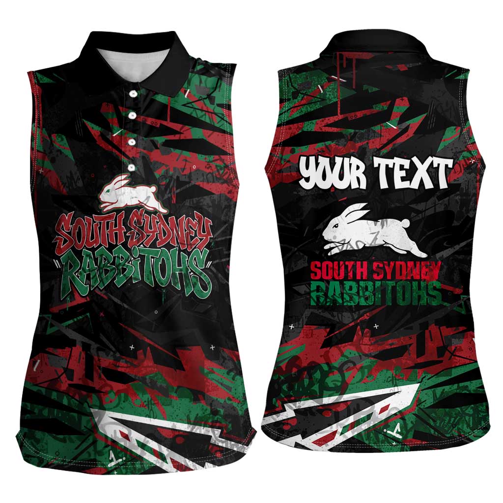 Personalized South Sydney Rabbitohs Women Sleeveless Polo Shirt Graffiti Grunge Abstract Urban Street Style Design