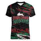 Personalized South Sydney Rabbitohs Women V-Neck T-Shirt Graffiti Grunge Abstract Urban Street Style Design