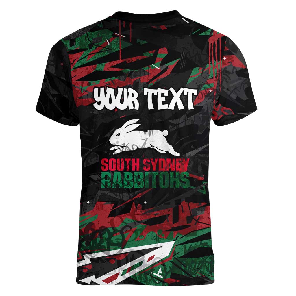 Personalized South Sydney Rabbitohs Women V-Neck T-Shirt Graffiti Grunge Abstract Urban Street Style Design
