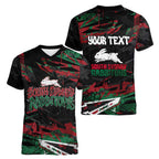 Personalized South Sydney Rabbitohs Women V-Neck T-Shirt Graffiti Grunge Abstract Urban Street Style Design
