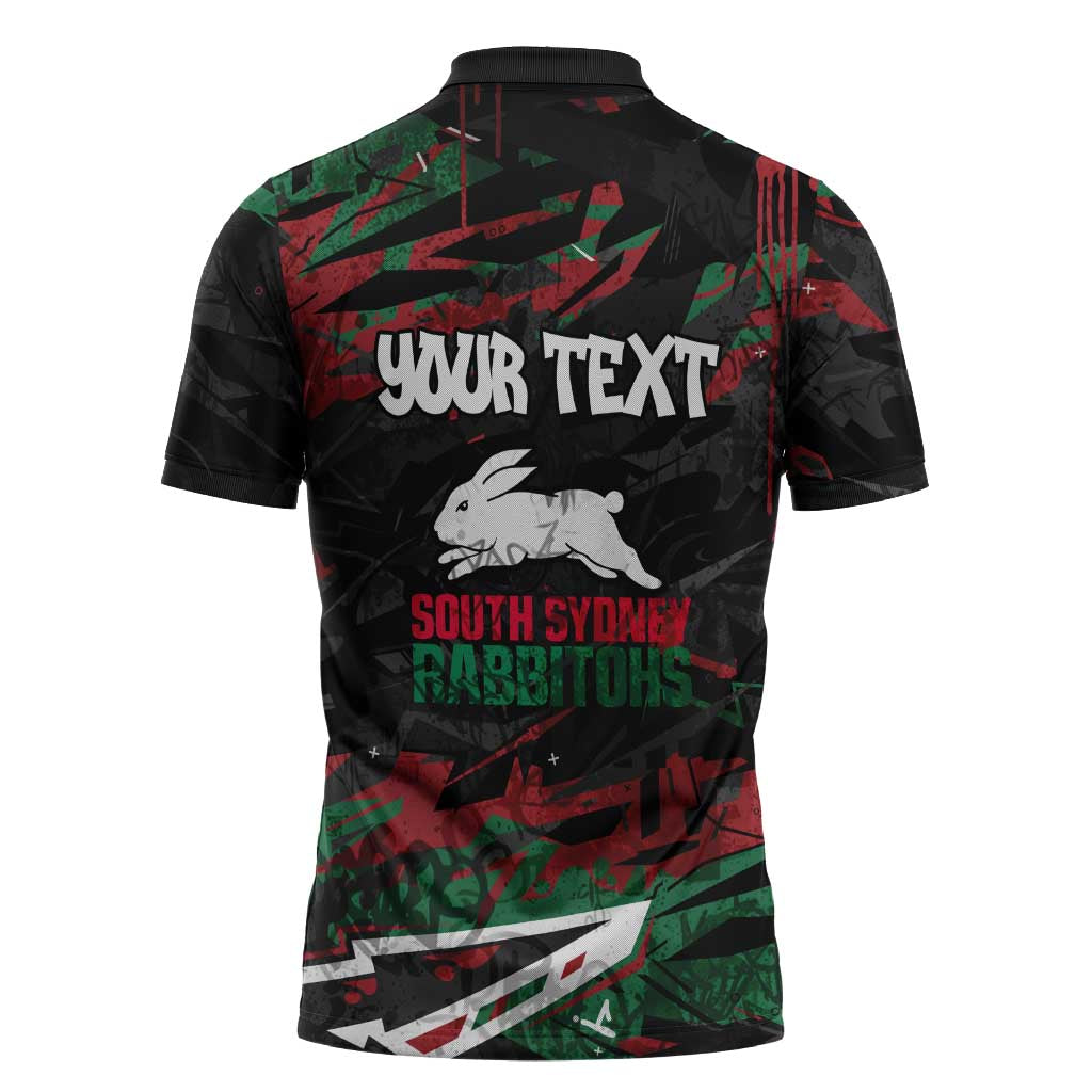 Personalized South Sydney Rabbitohs Zipper Polo Shirt Graffiti Grunge Abstract Urban Street Style Design