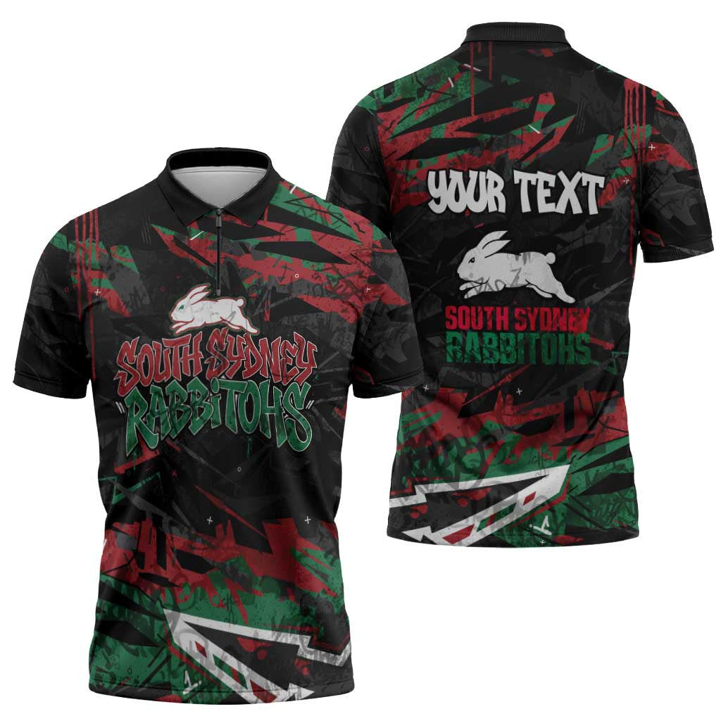 Personalized South Sydney Rabbitohs Zipper Polo Shirt Graffiti Grunge Abstract Urban Street Style Design