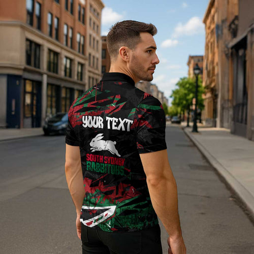 Personalized South Sydney Rabbitohs Zipper Polo Shirt Graffiti Grunge Abstract Urban Street Style Design
